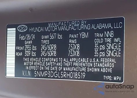 2024 Hyundai Santa Fe Xrt z USA, uszkodzony, nr VIN 5NMP3DGL5RH018519